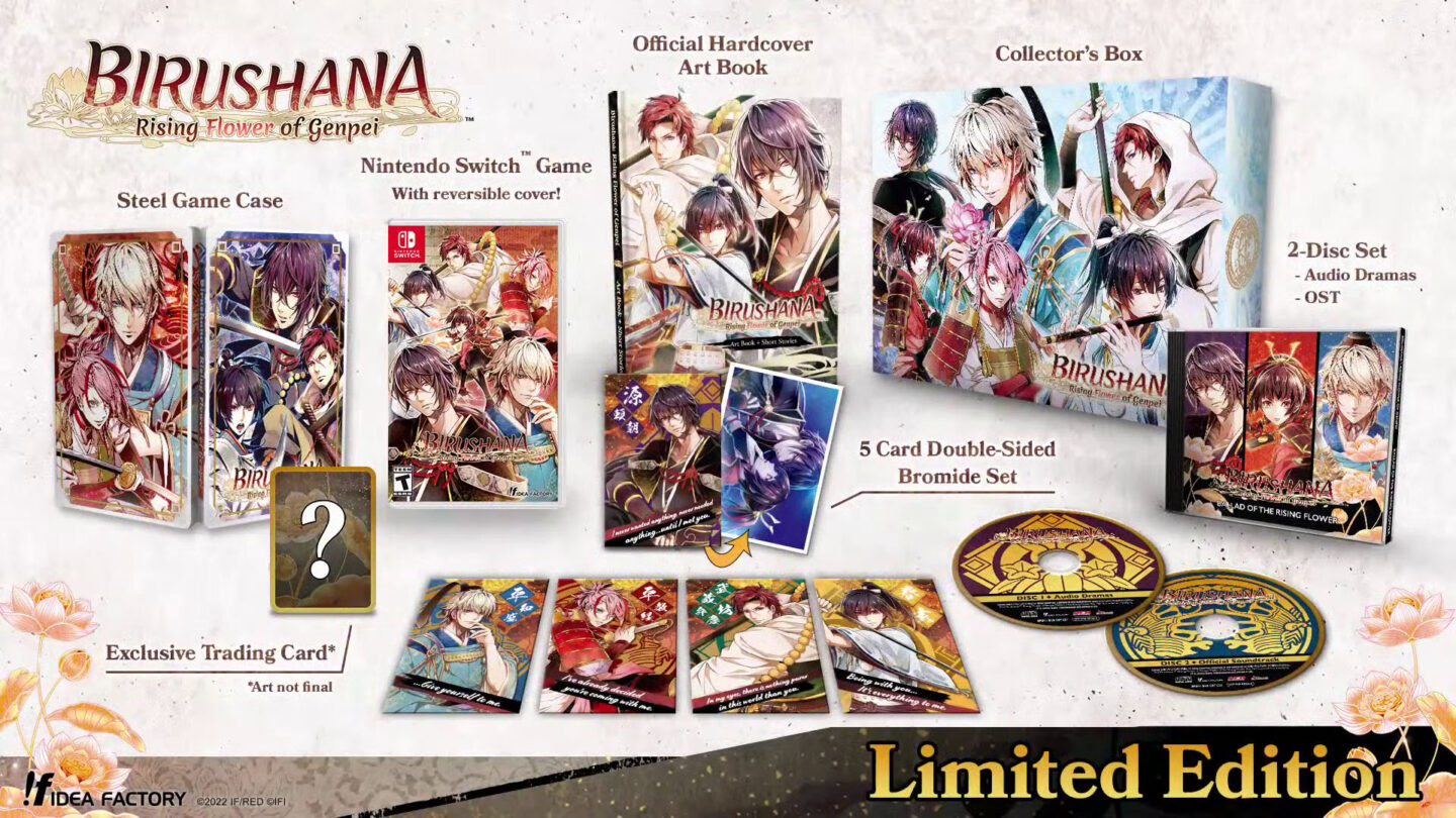 The limited edition includes the game with a reversible cover, steel case, hardcover art book, audio drama, soundtrack, five-card double-sided bromide set, exclusive trading card, and collector's box