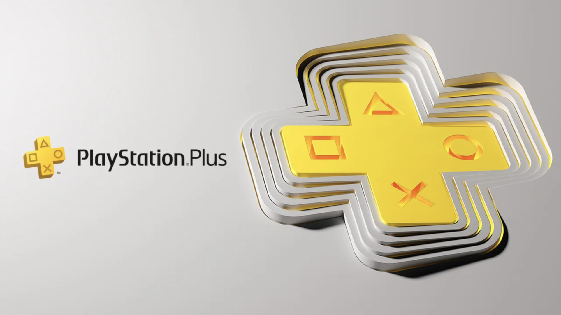 The small text logo for PlayStation Plus is to the left of a large image logo for the service.