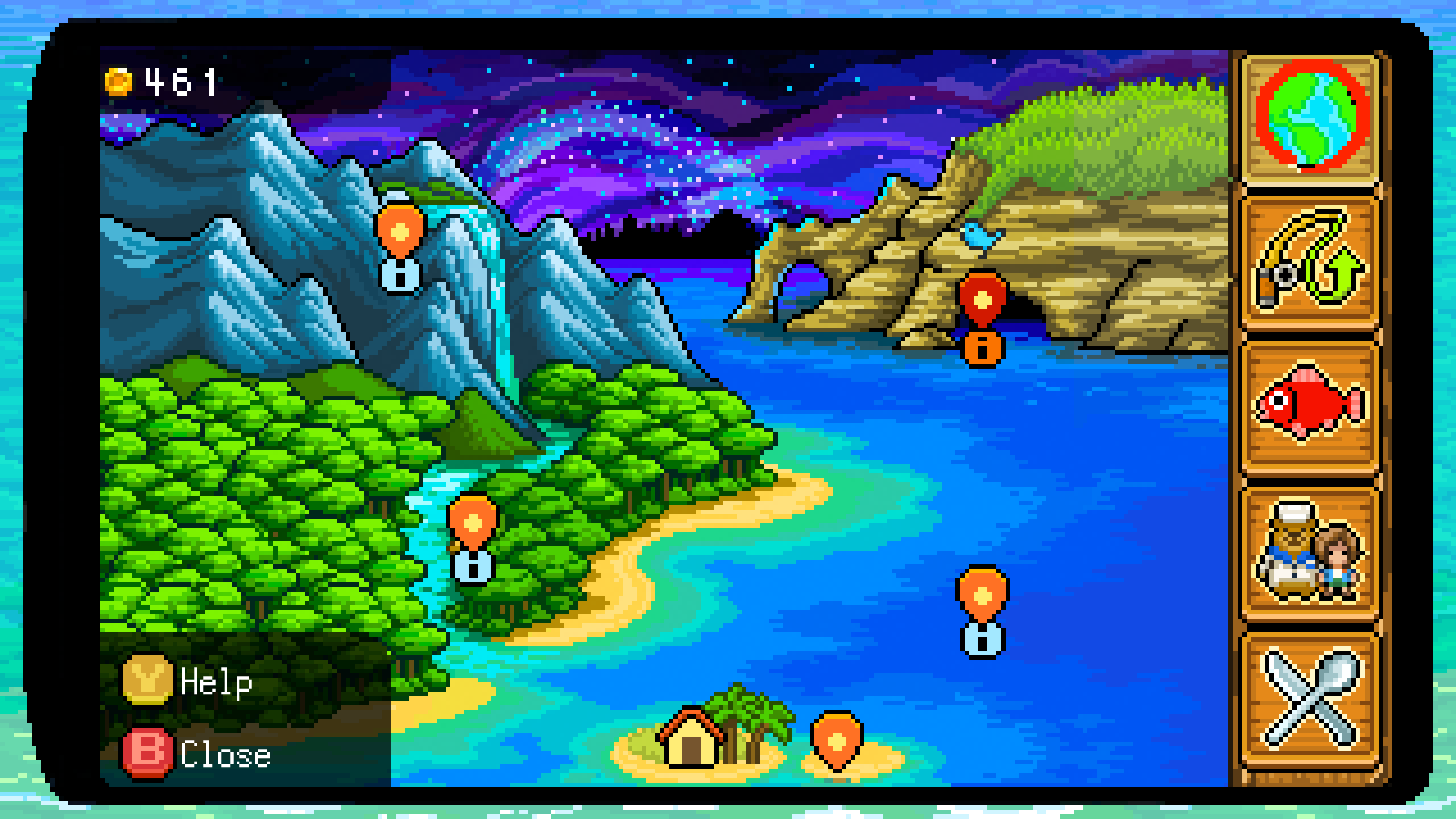 A screenshot from Fishing Paradiso. A map of Heaven on the SkyPhone.