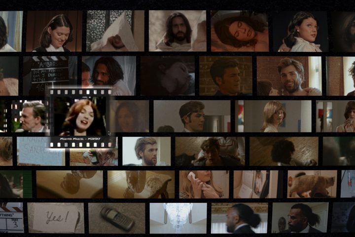 A screenshot from Immortality shows lots of different film clips from movies starring Marissa Marcel.