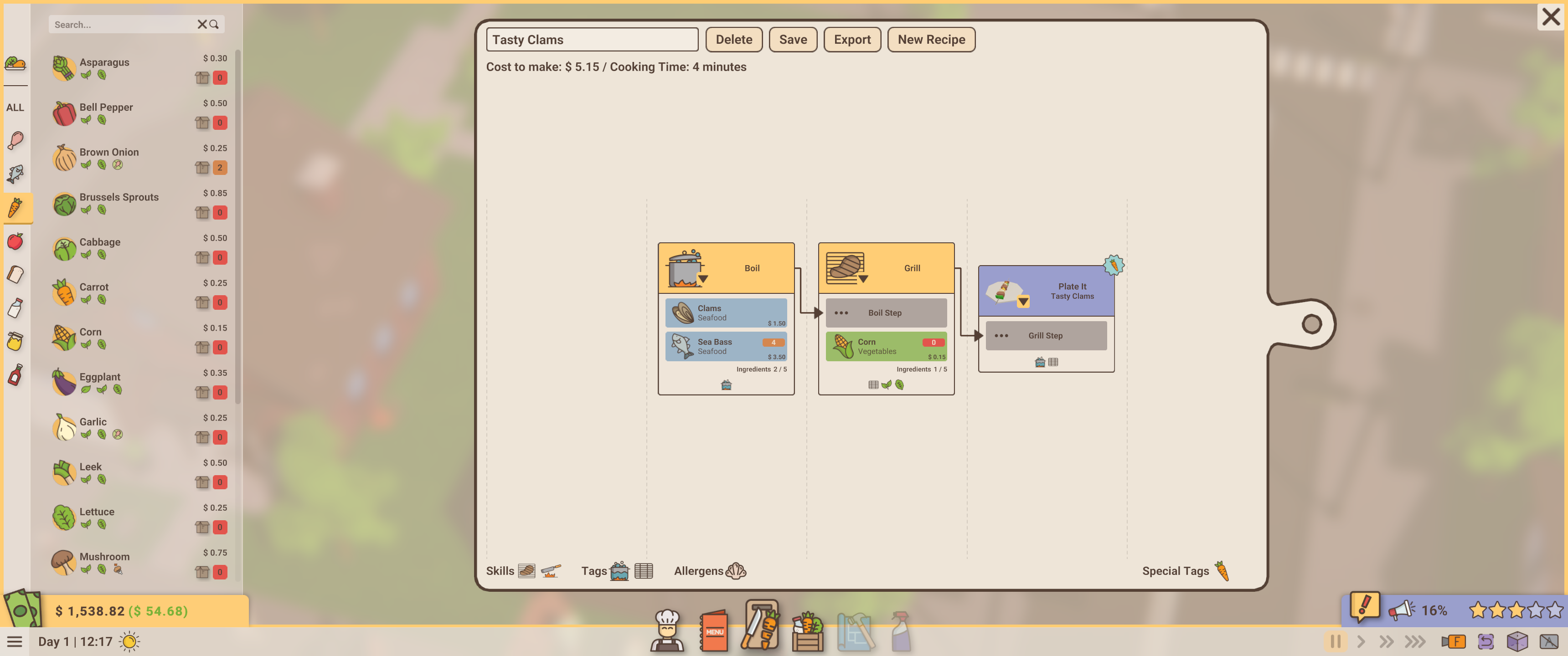 A screenshot of the recipe editor in Recipe for Disaster.