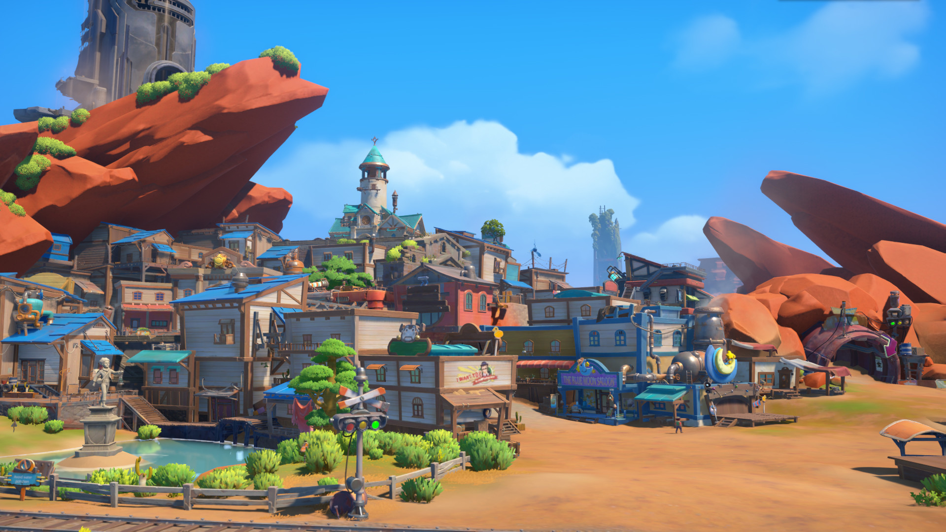 A screenshot of the town of Sandrock.