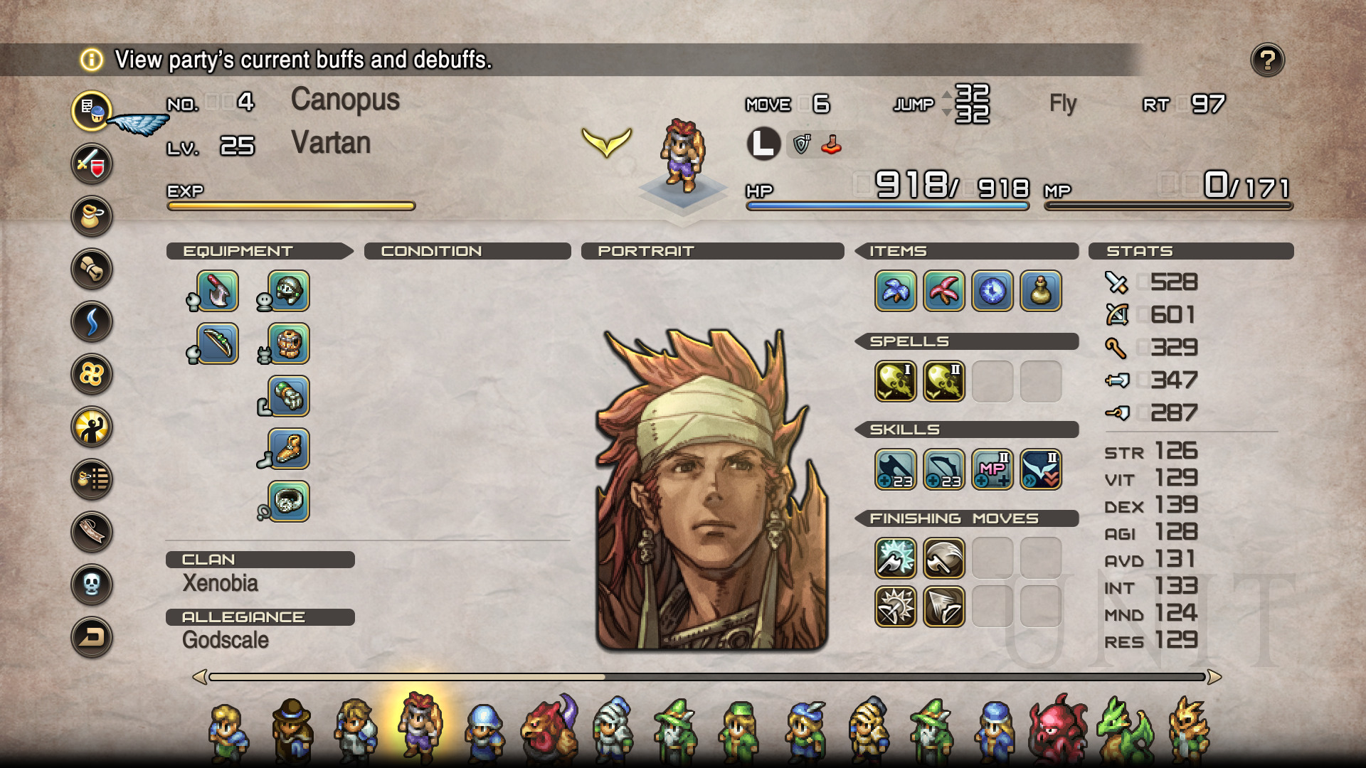 A screenshot from Tactics Ogre: Reborn detailing a character.