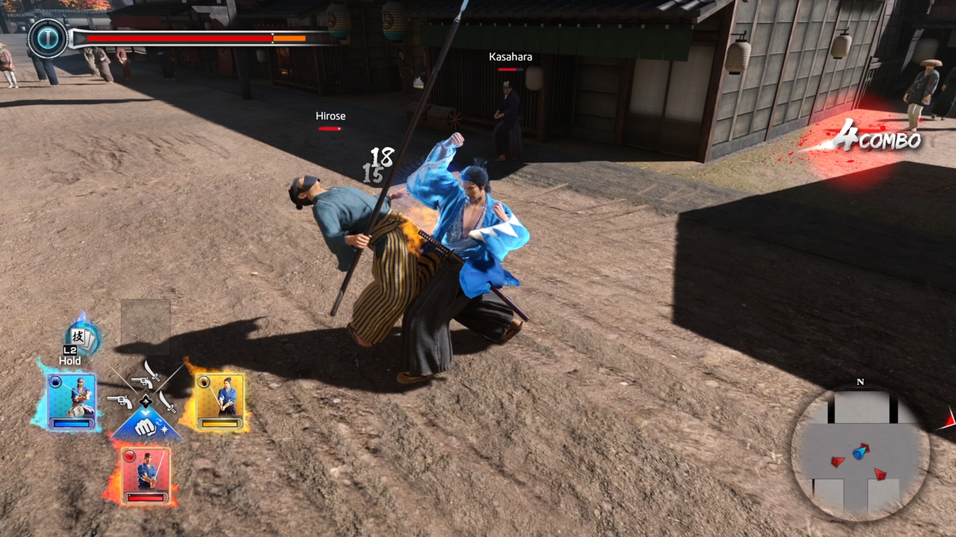 A screenshot from Like a Dragon: Ishin! depicting the Brawler combat style.