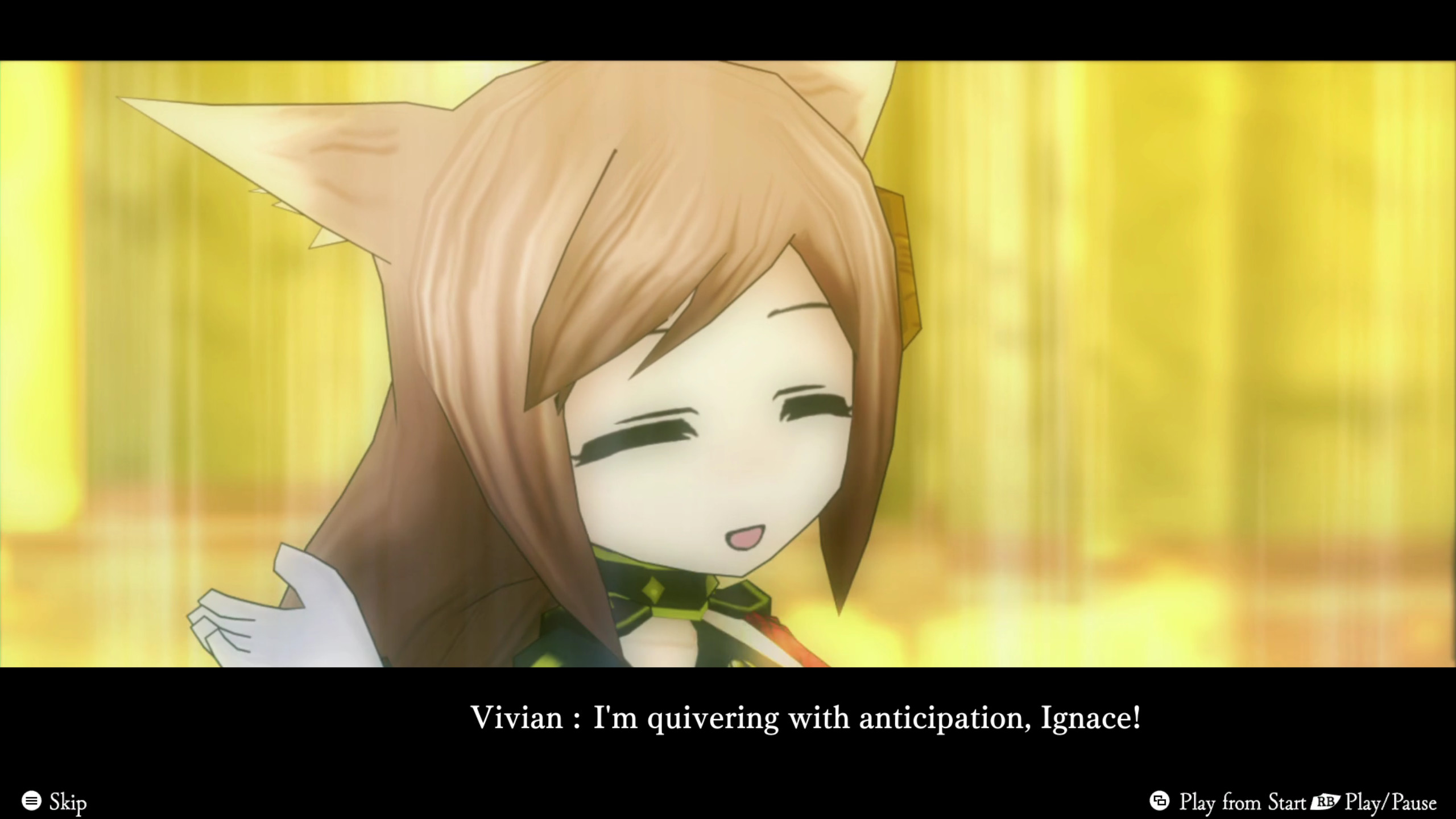 A screencap from The Alliance Alive HD Remastered. Vivian is saying, "I'm quivering with anticipation."