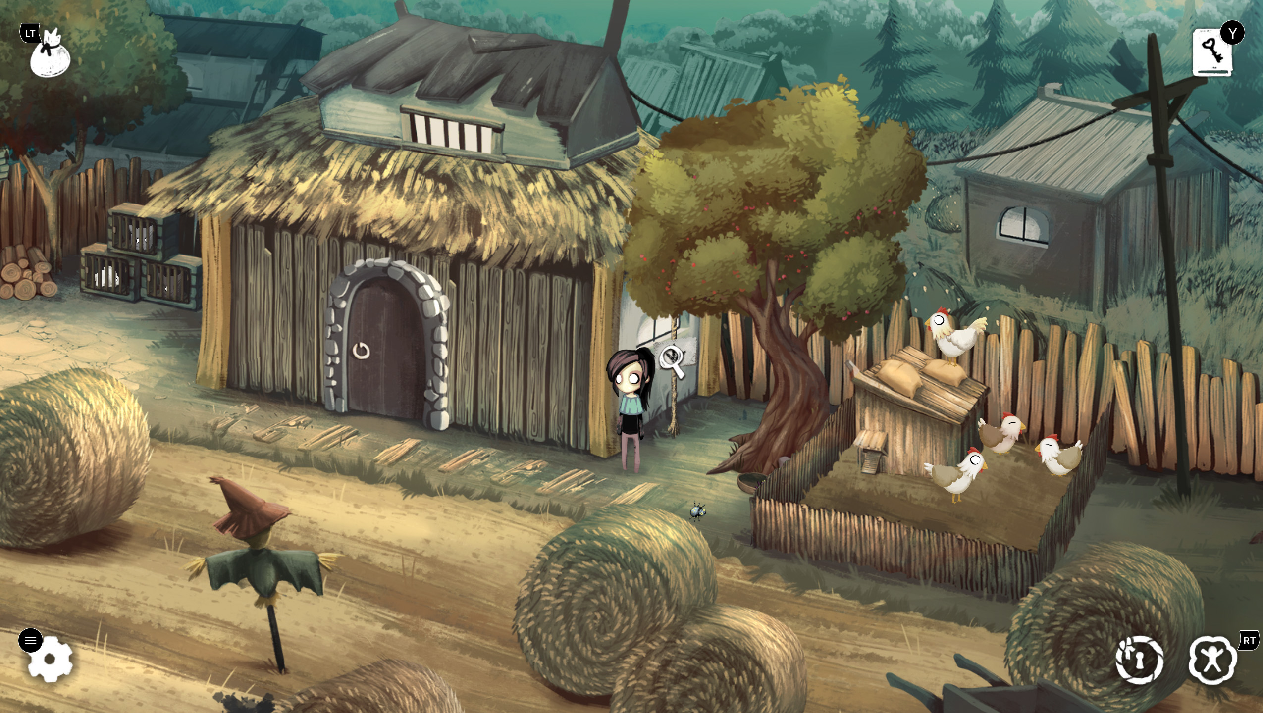 A screenshot of Lucy standing in the farmer's field in Children of Silentown.