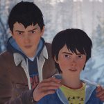 A screenshot from Life is Strange 2 on Nintendo Switch. Sean is standing on the left, with his hands on Daniel's (he's on the left) shoulders.