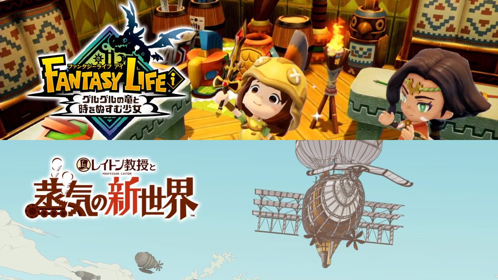 Cropped versions of the key art for antasy Life i: The Girl Who Steals Time and Professor Layton and the New World of Steam.