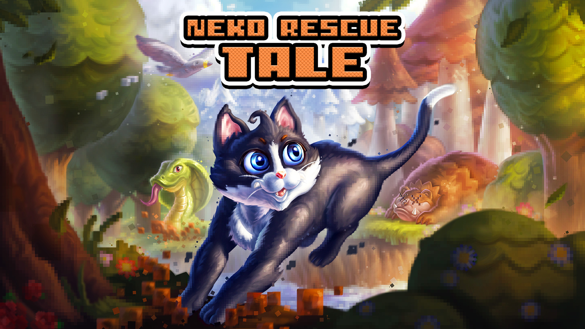 The key art for Neko Rescue Tale, featuring a black and white cat and the game's logo.