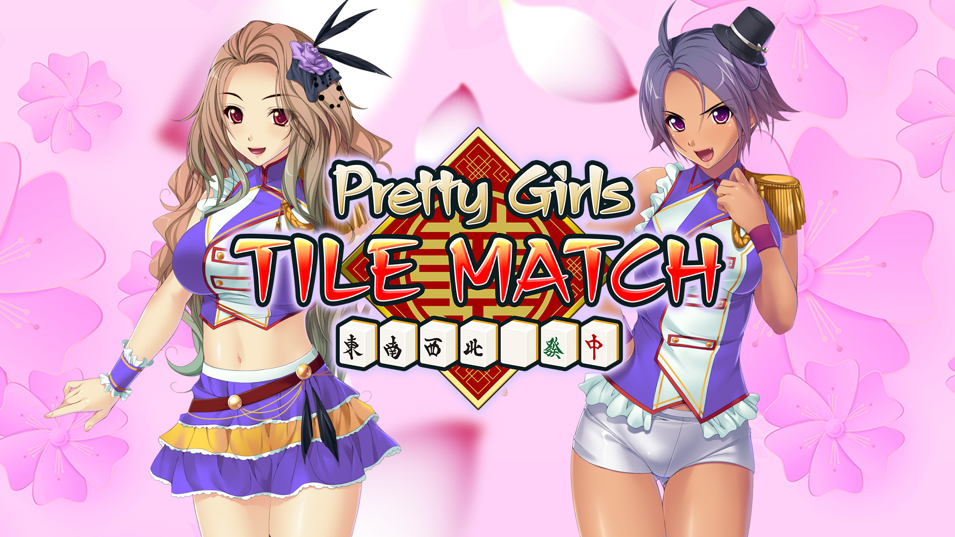 The key art for Pretty Girls Tile Match, featuring two girls and the game's logo.