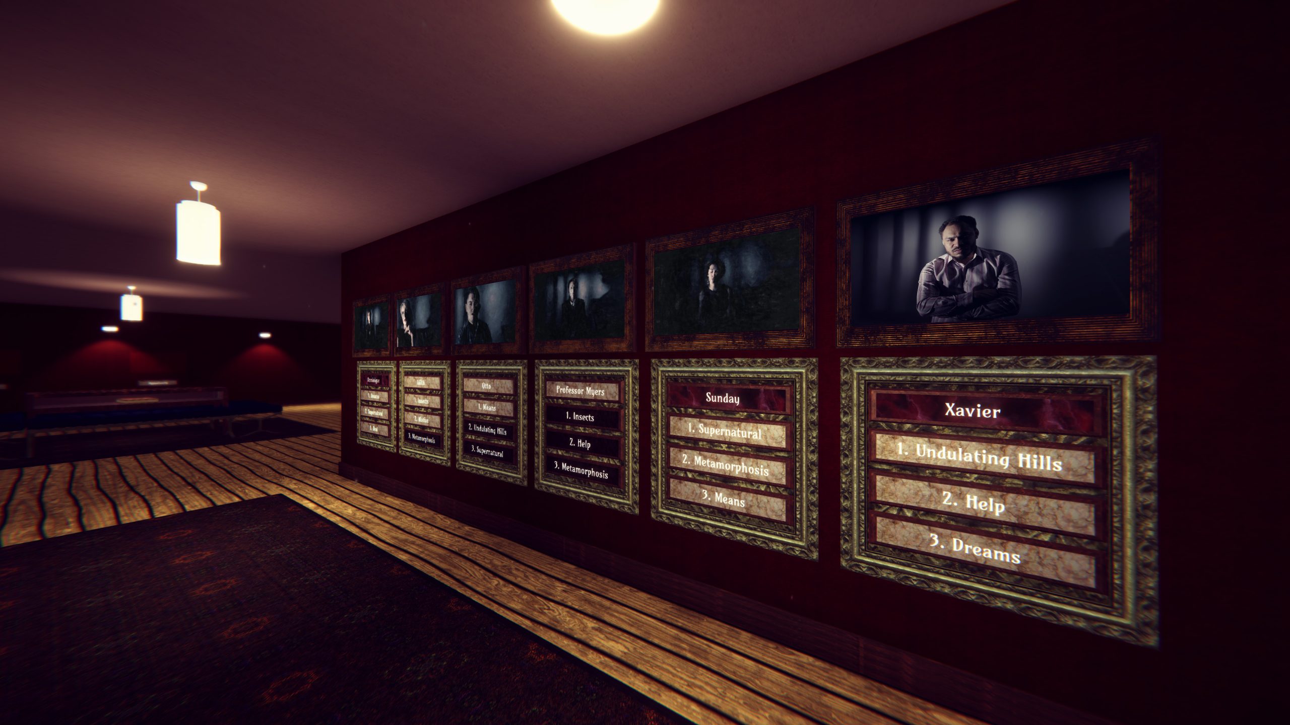 A screenshot of the museum in Murderous Muses.
