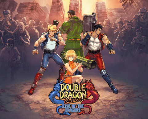 The key art for Double Dragon Gaiden: Rise of the Dragons, featuring the game's logo and four characters.