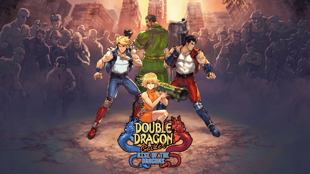 The key art for Double Dragon Gaiden: Rise of the Dragons, featuring the game's logo and four characters.
