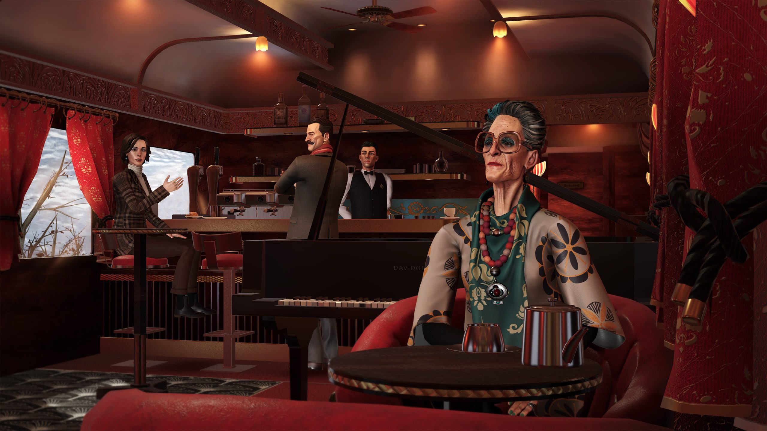 A screenshot of a bar scene in Agatha Christie – Murder on the Orient Express.