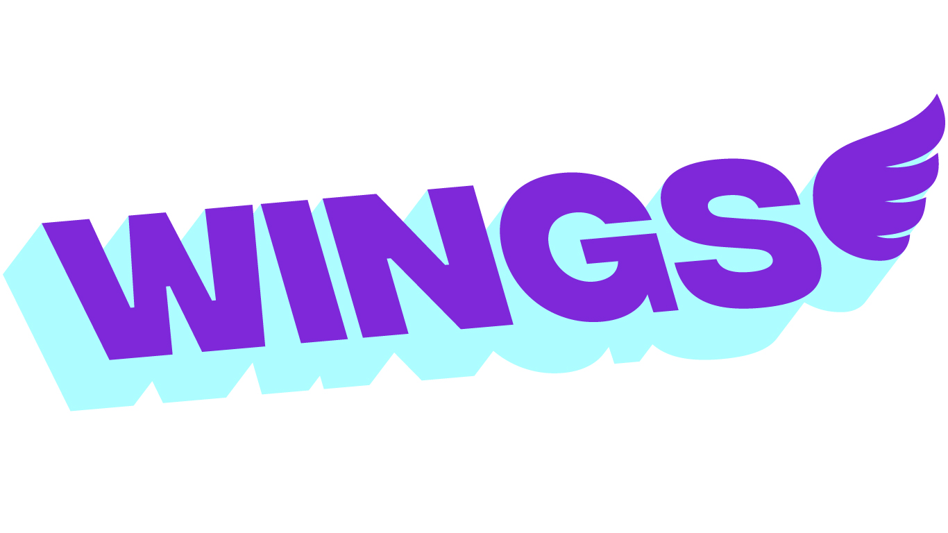 The Wings logo, with purple text and a cyan shadow.