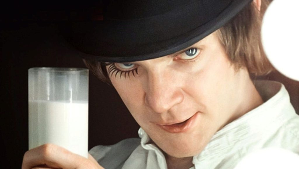 A screenshot from A Clockwork Orange, designed to highlight transgressive film