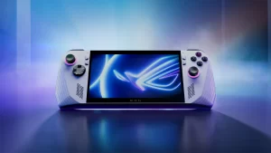 A promotional photo of the ROG Ally handheld console