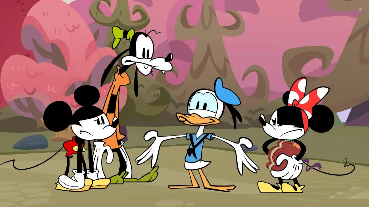 A screenshot from Disney Illusion Island, showcasing all the main characters.