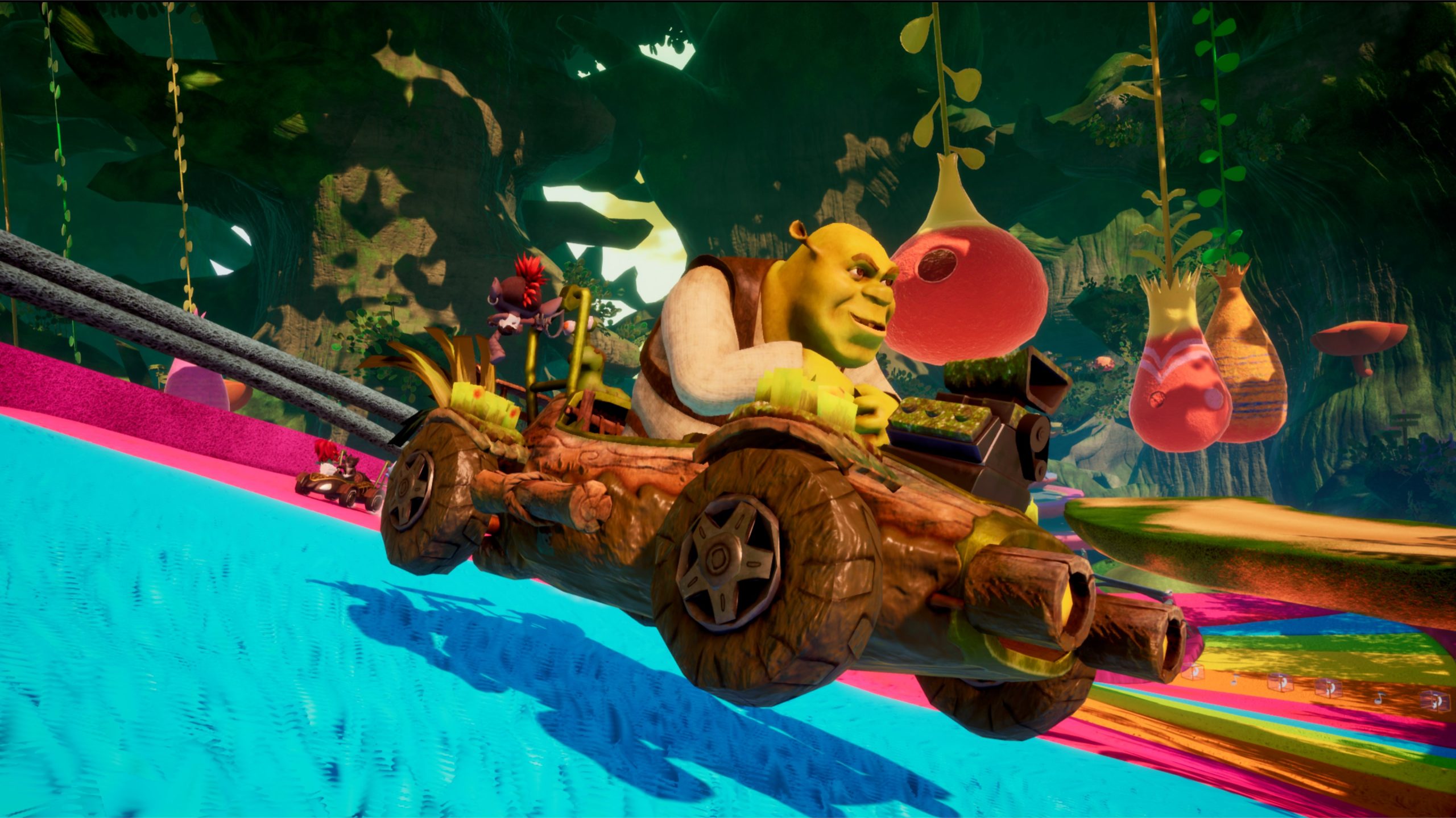 A screenshot of Shrek in DreamWorks All-Star Kart Racing.
