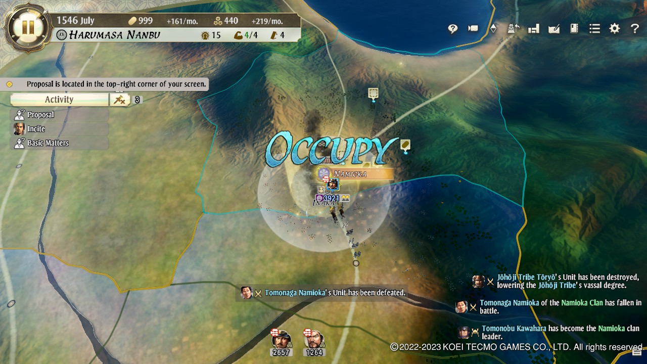A screenshot from Nobunaga's Ambition Awakening showcasing the castle capture