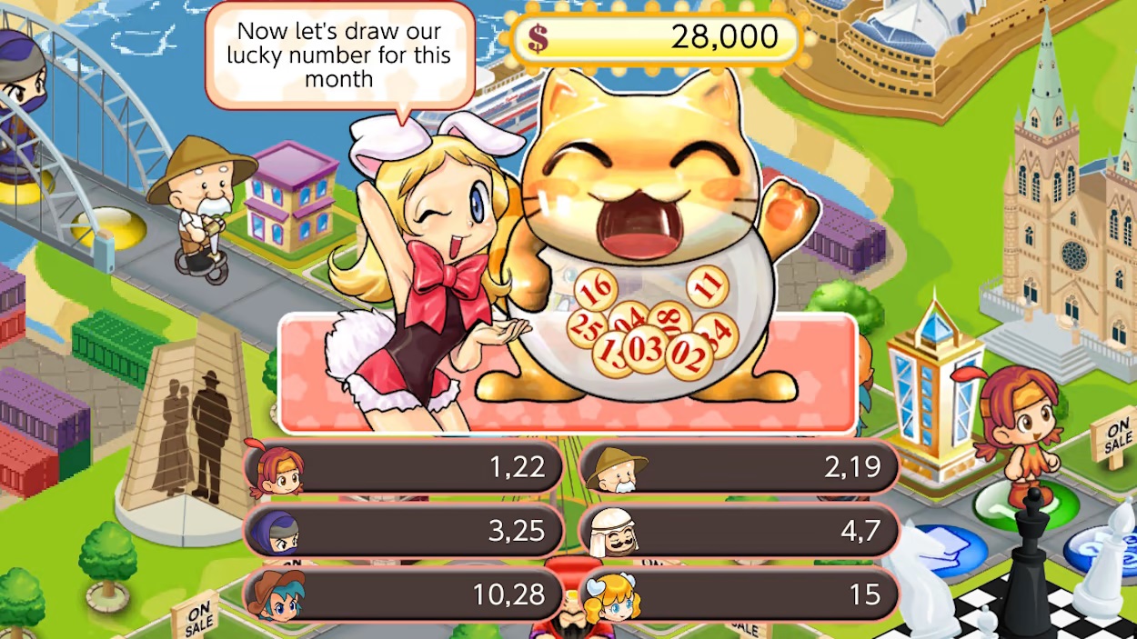 Richman 4 Fun review screenshot shows the lottery minigame in action