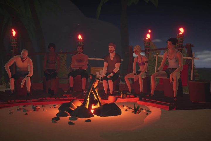 A screenshot of six players at Tribal Council in Survivor: Castaway Island.