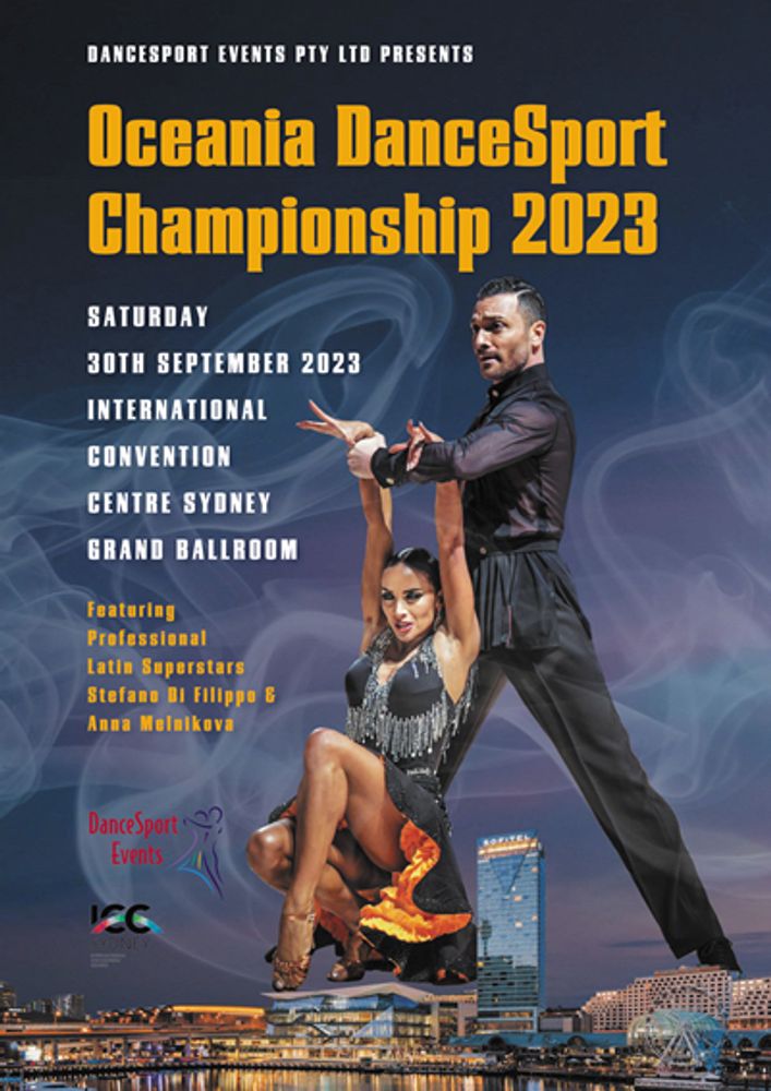 A poster promoting the Oceania Dancesport Championships in September