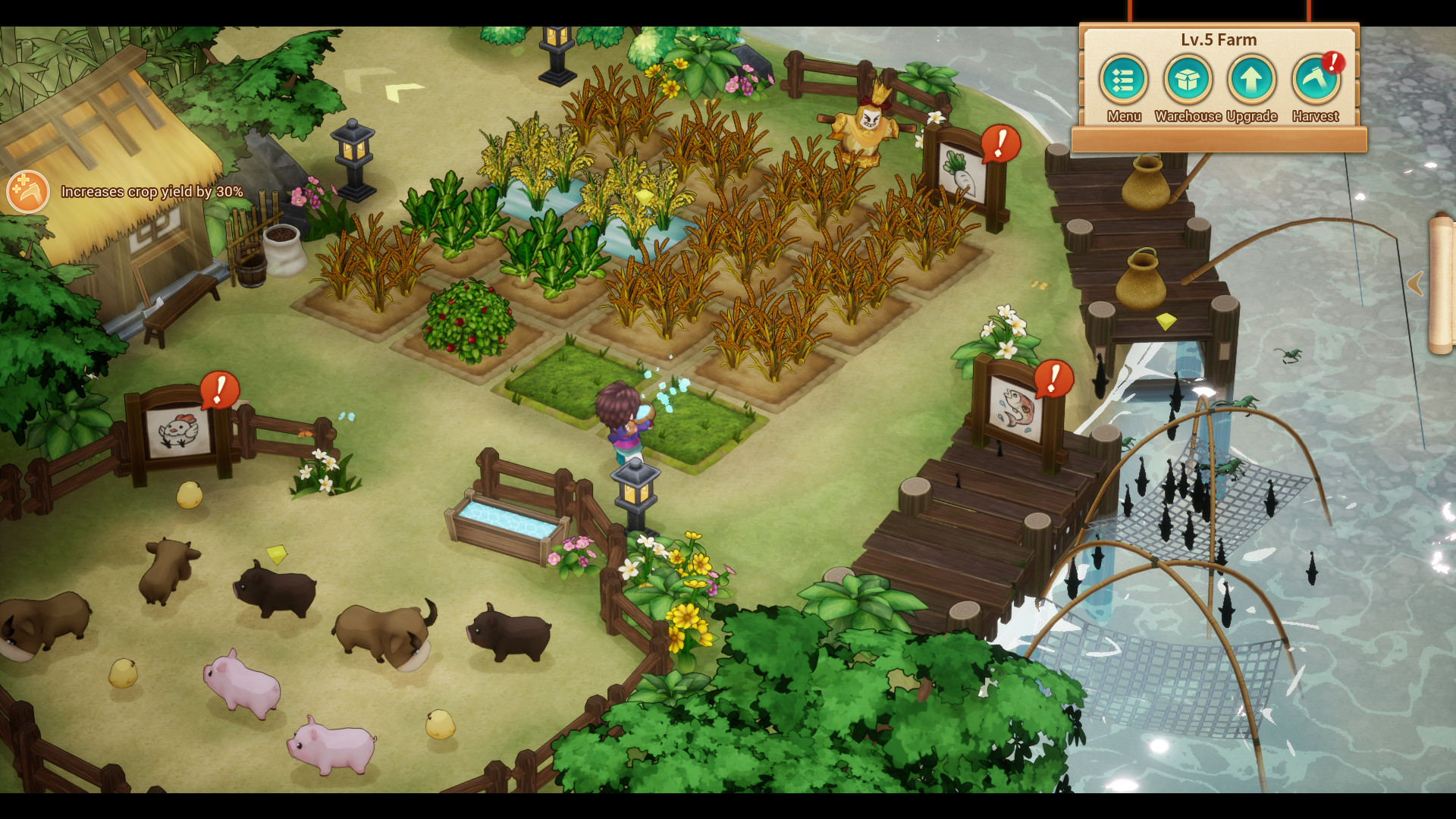 A screenshot from Sword & Fairy Inn 2 showcasing the farming side-quest