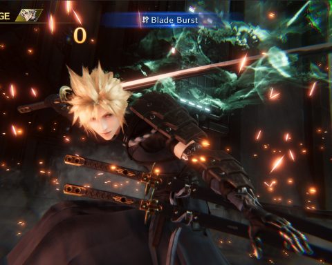 A screenshot of Cloud using Blade Burst in Final Fantasy VII: Ever Crisis.