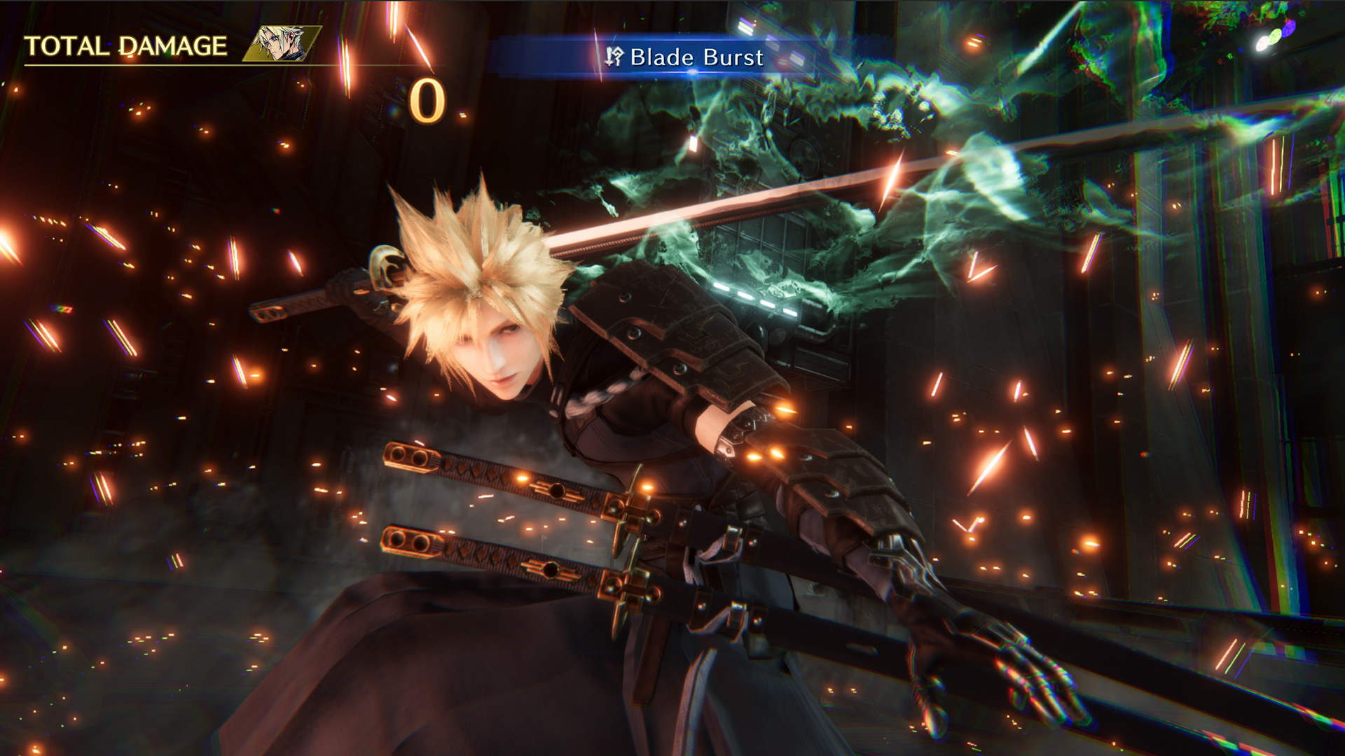 A screenshot of Cloud using Blade Burst in Final Fantasy VII: Ever Crisis.
