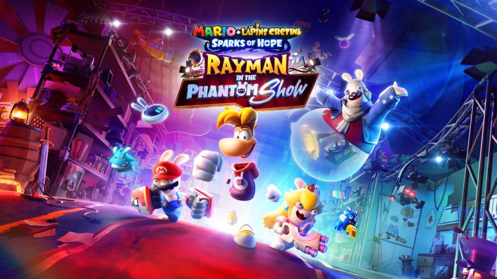 The key art for Mario + Rabbids: Sparks of Hope's DLC titled Rayman in the Phantom Show.