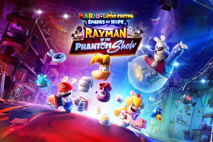 The key art for Mario + Rabbids: Sparks of Hope's DLC titled Rayman in the Phantom Show.