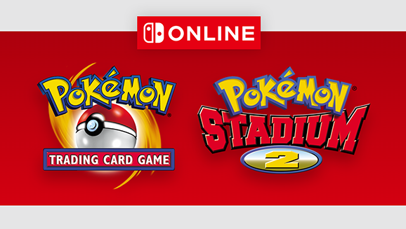 A graphic for Nintendo Switch Online and two new games, Pokémon Trading Card Game and Pokémon Stadium 2.