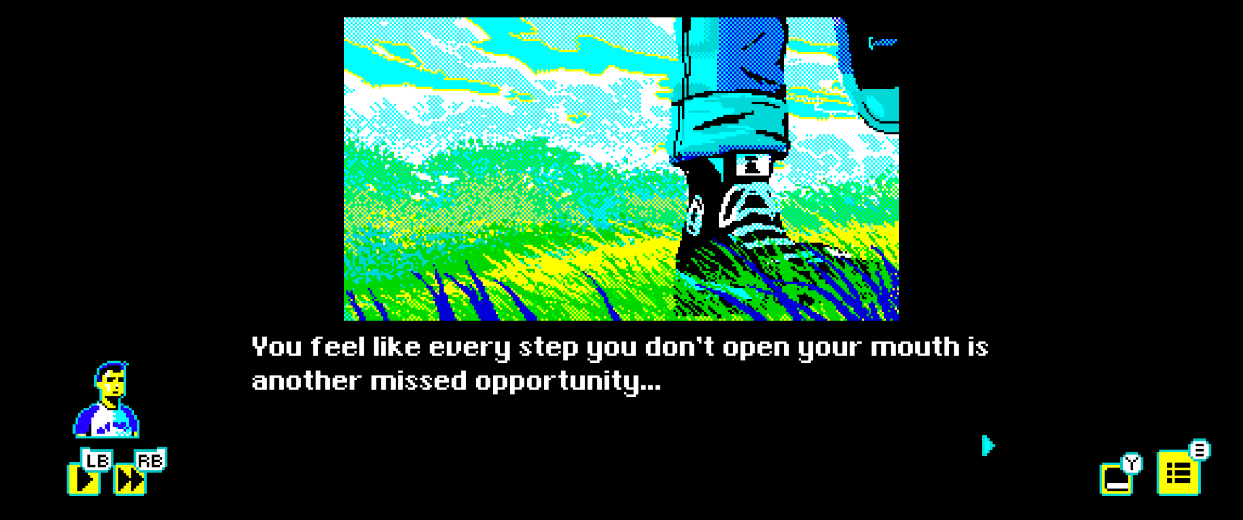 A screenshot from Varney Lake. The image is a close-up of a boy's sneakers in the grass. The text reads, "You geel like every step you don't open your mouth is another missed opportunity..."