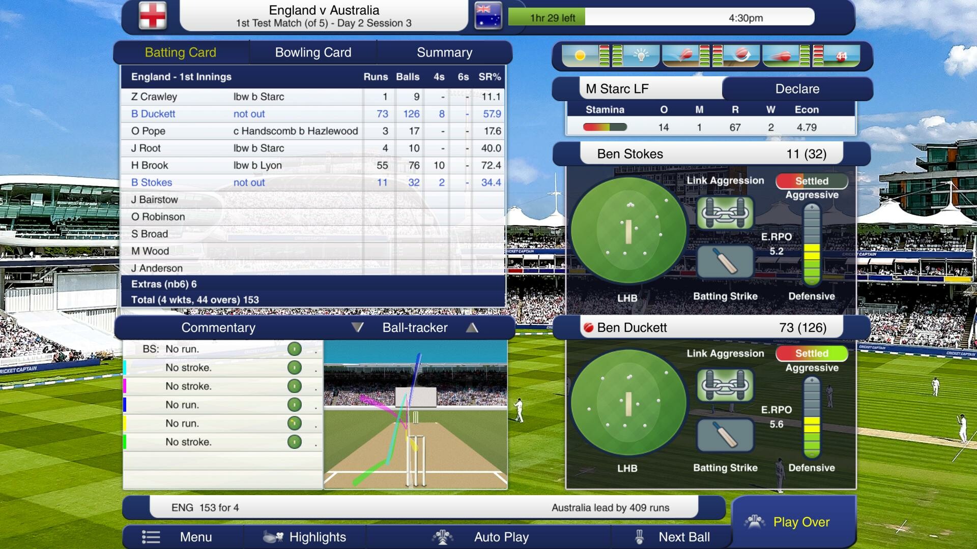 A screenshot from Cricket Captain 2023 on Switch