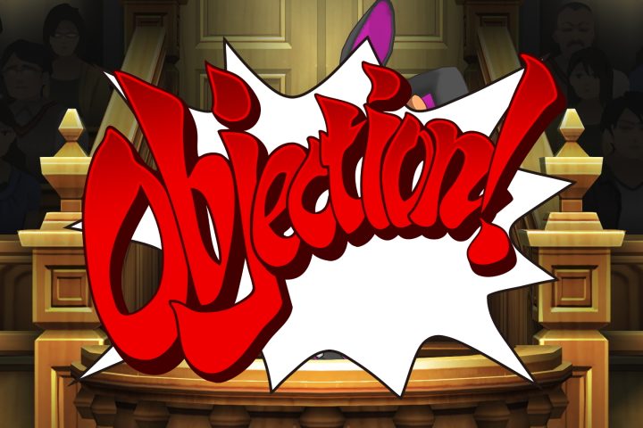 A screenshot from Apollo Justice: Ace Attorney Trilogy. It says "Objection!" in a comic style.