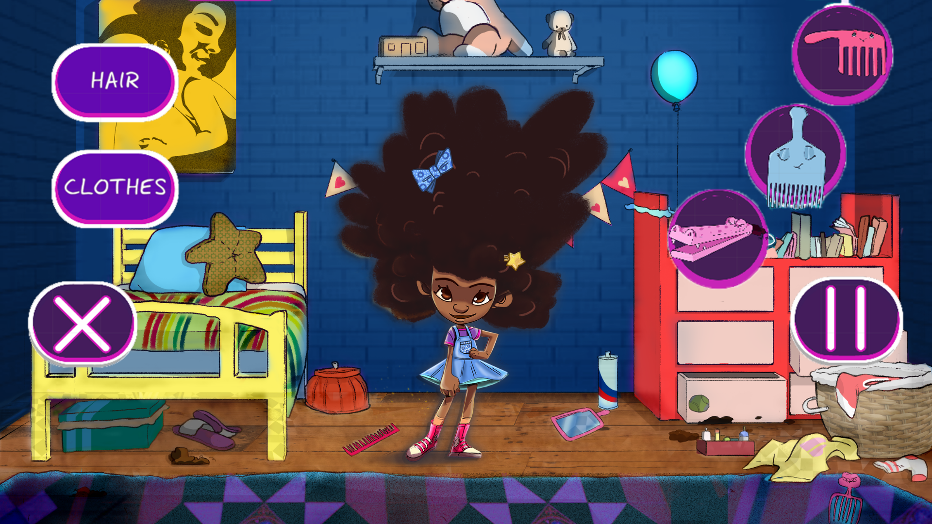 A screenshot from Rapz of a Black girl with an afro in her bedroom.