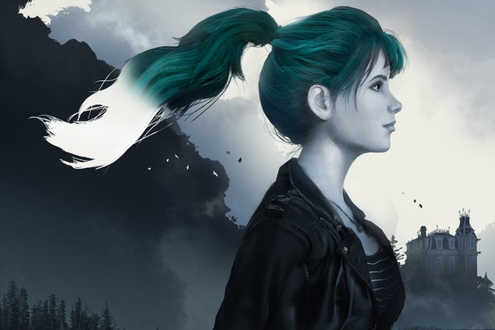 The key art for Forest Grove. It shows the profile of a teenage girl with a long, high ponytail. A Victorian mansion sits in the background.