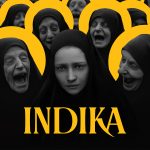The key art for Indica. A nun with a serious face stands front and center. Those to either side and those behind her are laughing at her.