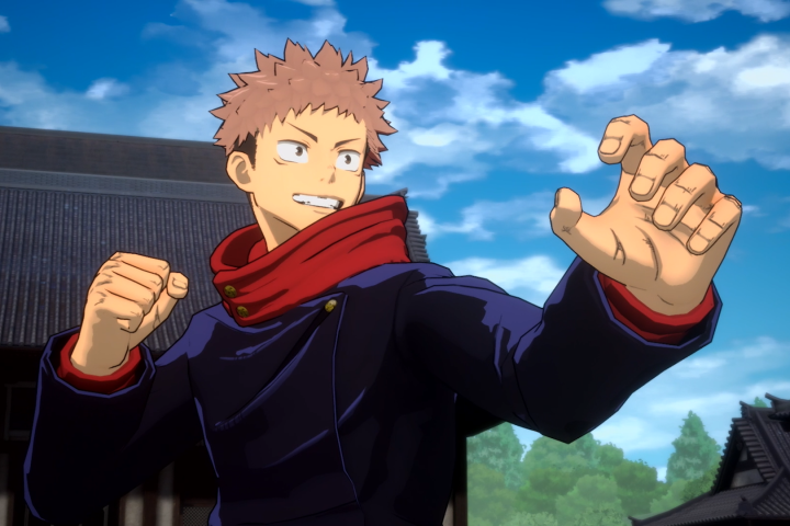 A screenshot of Yuri in Jujutsu Kaisen Cursed Clash. He is sandy-haired, and wears a red scarf and dark blue jacket. One hand is pulled back and in a fist, and the other is in front of him, as though he's preparing to fight.