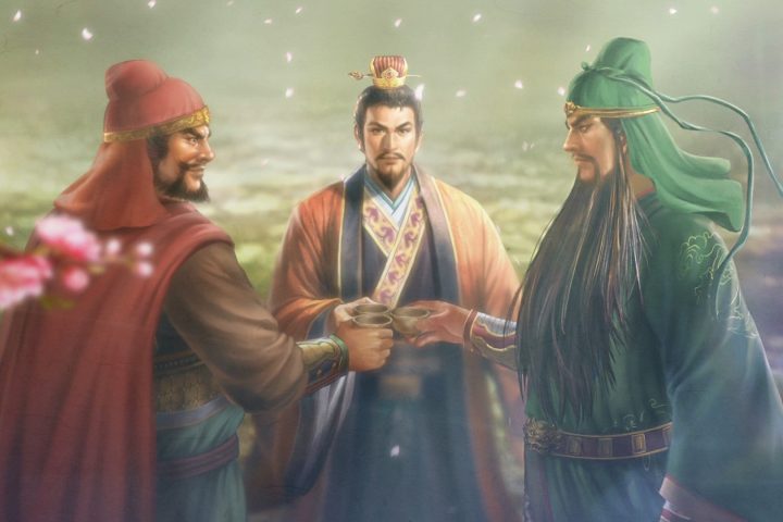 A screenshot of the three leaders in Romance of the Three Kingdom 8 Remake.