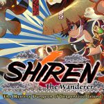The key art for Shiren the Wanderer: The Mystery Dungeon of Serpentcoil Island. It features the game's logo, Shiren, and his white ferret.