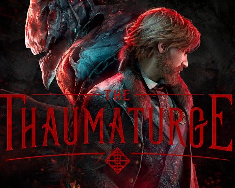 Secondary artwork for The Thaumaturge. It features a man with short, sandy hair and a short beard, and a demon known as a Salutor.