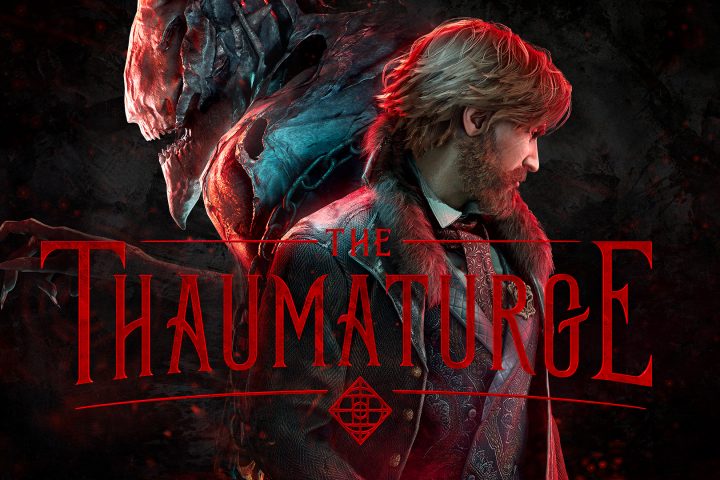 Secondary artwork for The Thaumaturge. It features a man with short, sandy hair and a short beard, and a demon known as a Salutor.