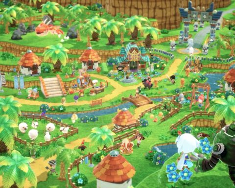A screenshot of the town in Fantasy Life i: The Girl Who Steals Time.