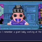 A screenshot of a memory fragment that looks like a giant baby in Read Only Memories: Neurodiver.