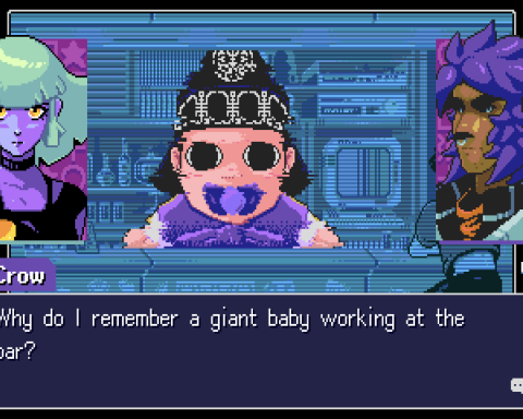 A screenshot of a memory fragment that looks like a giant baby in Read Only Memories: Neurodiver.