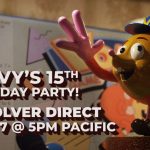 An image of Volvy, a mole/potato-like creature. It reads: Volvy's 15th birthday bash! Devolver Direct, June 7 @ 5 p.m. Pacific