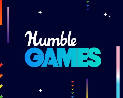 The Humble Games logo surround by little rainbow-coloured hearts.