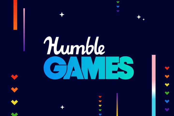 The Humble Games logo surround by little rainbow-coloured hearts.